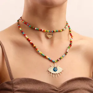 Multicolor Howlite & Acrylic 18K Gold-Plated Heart Eye Layered Pendant Necklace