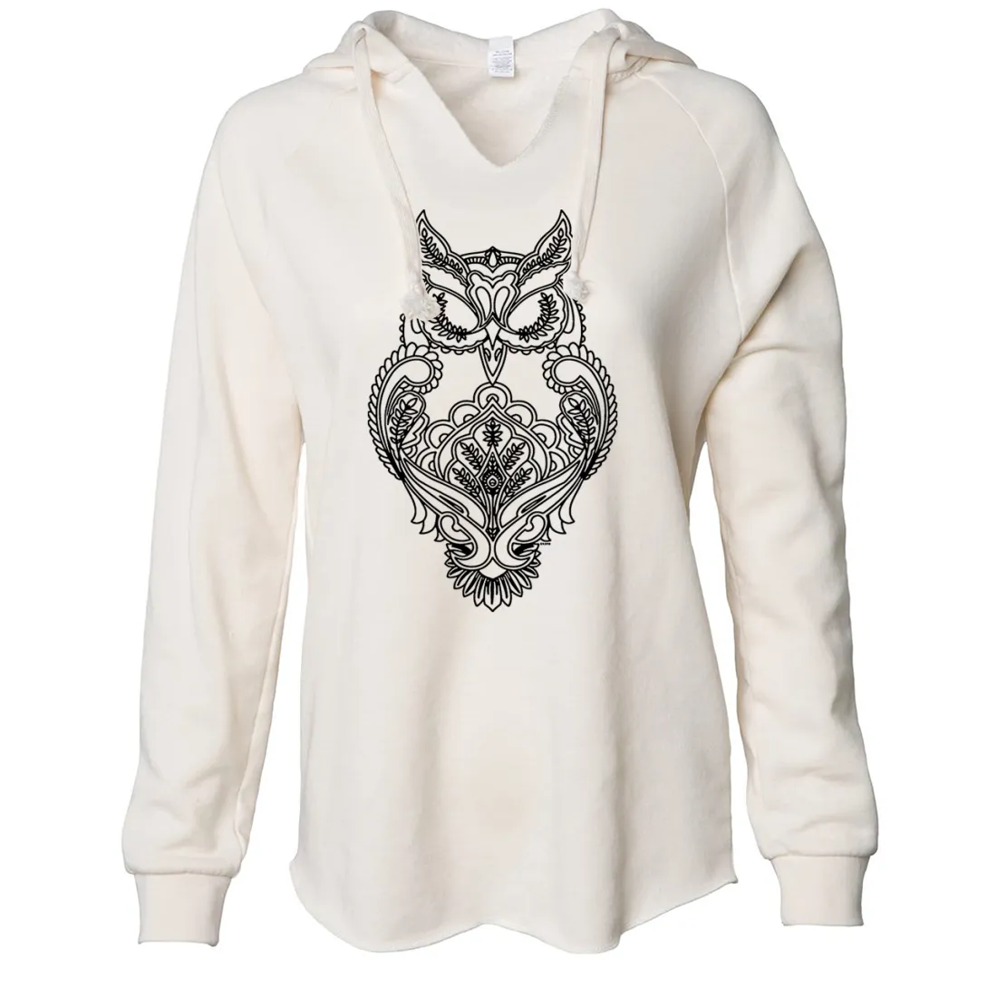 Mystical Owl Stencil Black Women's Soft Hooded Pullover
