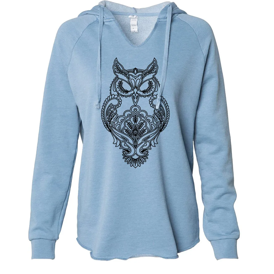 Mystical Owl Stencil Black Women's Soft Hooded Pullover