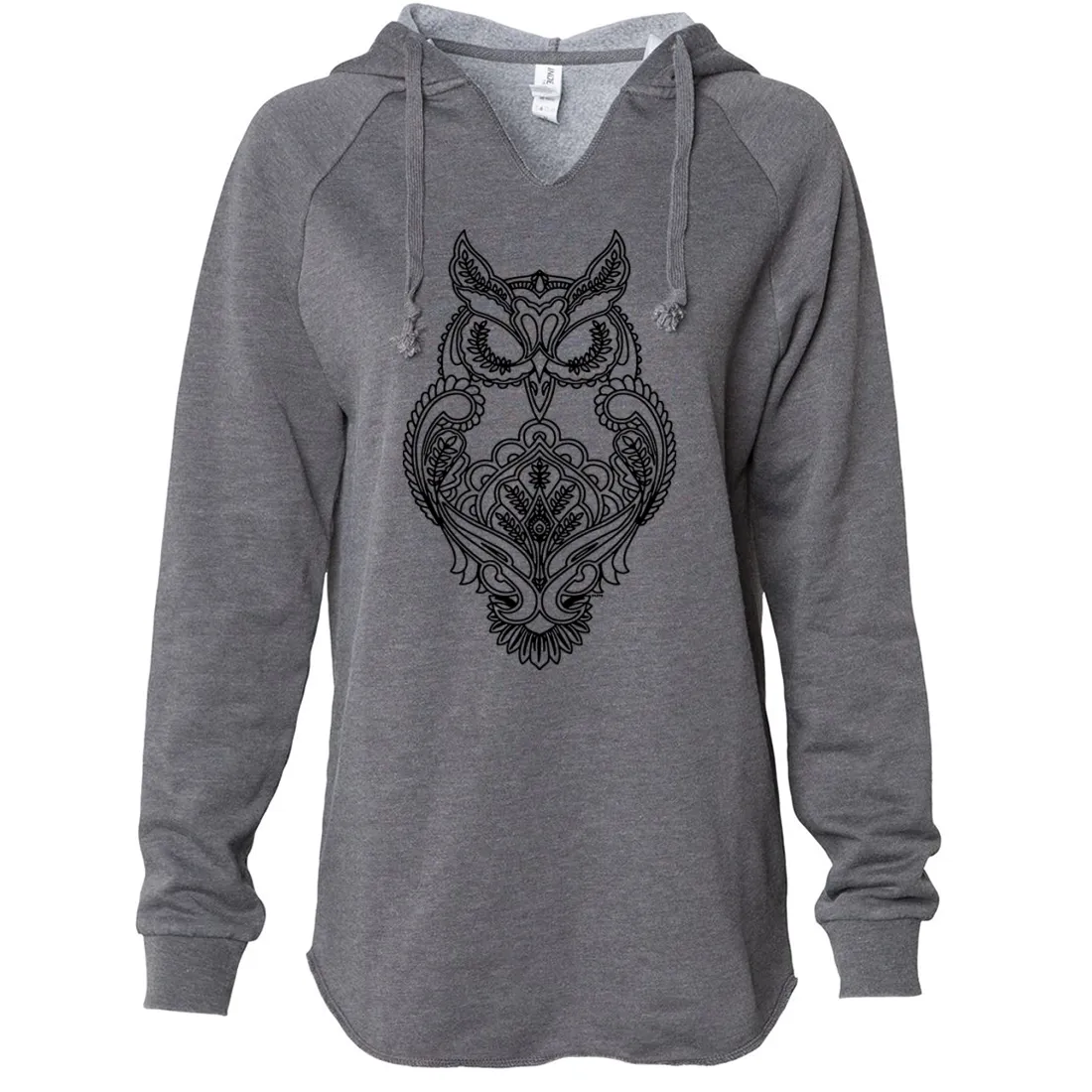 Mystical Owl Stencil Black Women's Soft Hooded Pullover