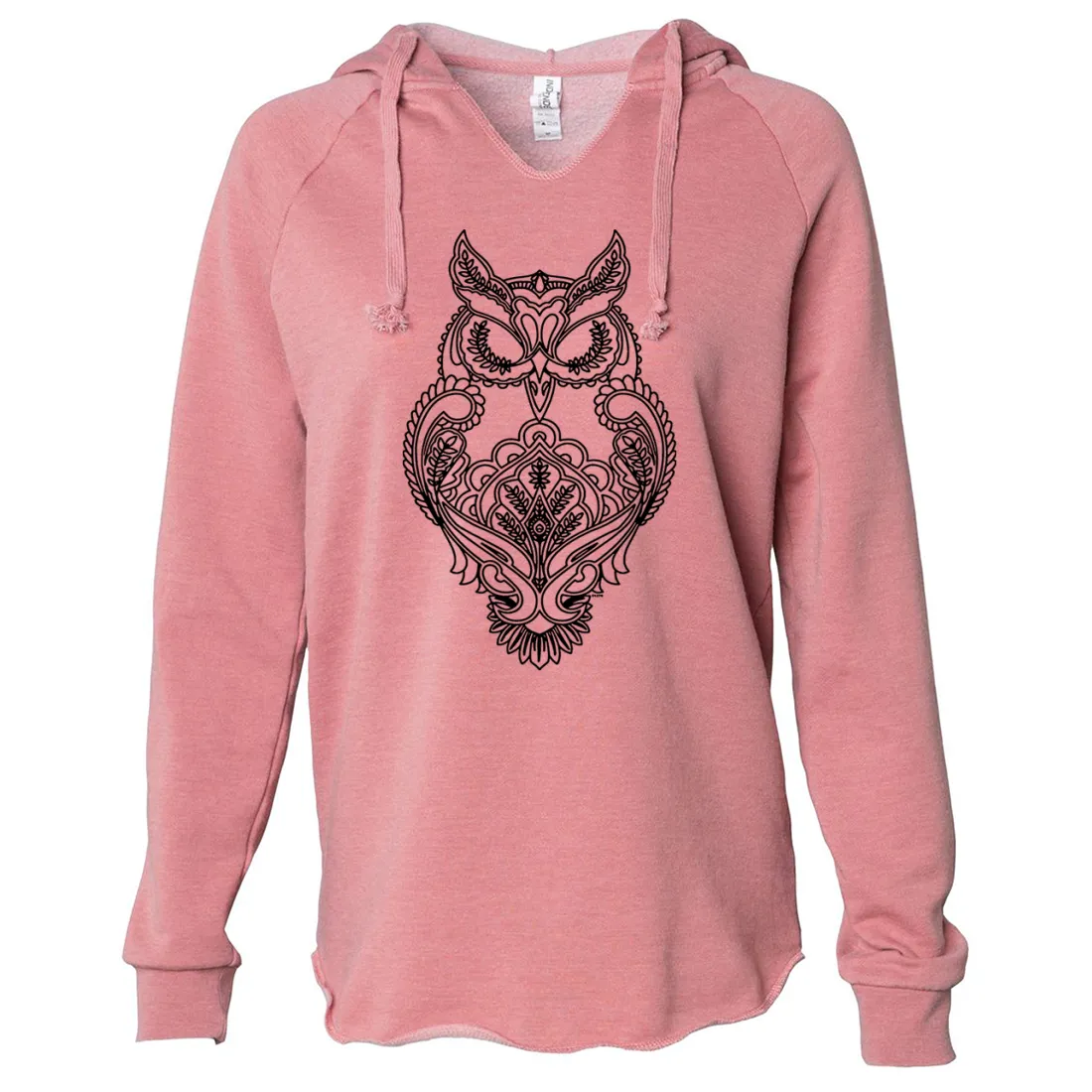 Mystical Owl Stencil Black Women's Soft Hooded Pullover