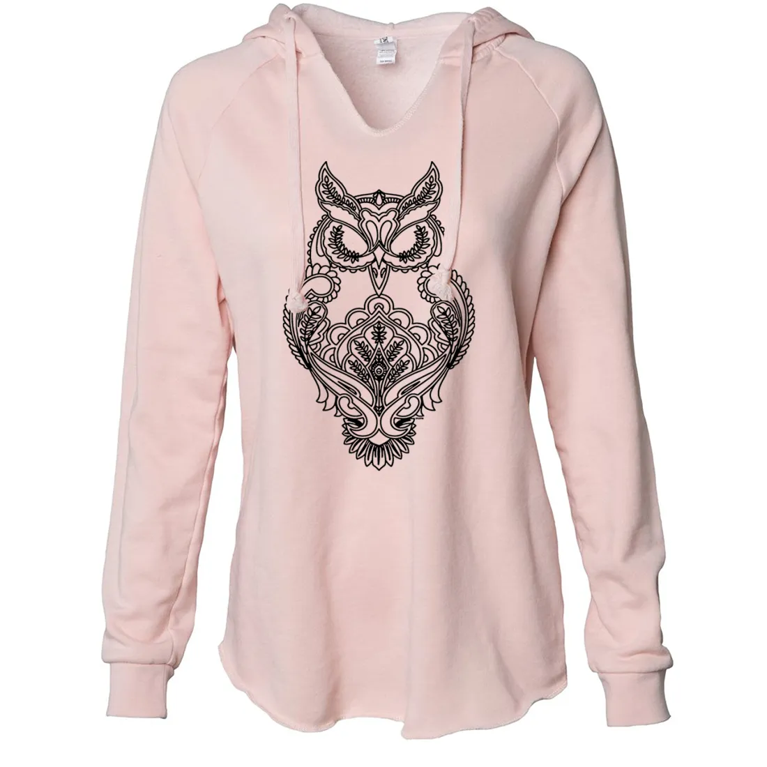 Mystical Owl Stencil Black Women's Soft Hooded Pullover
