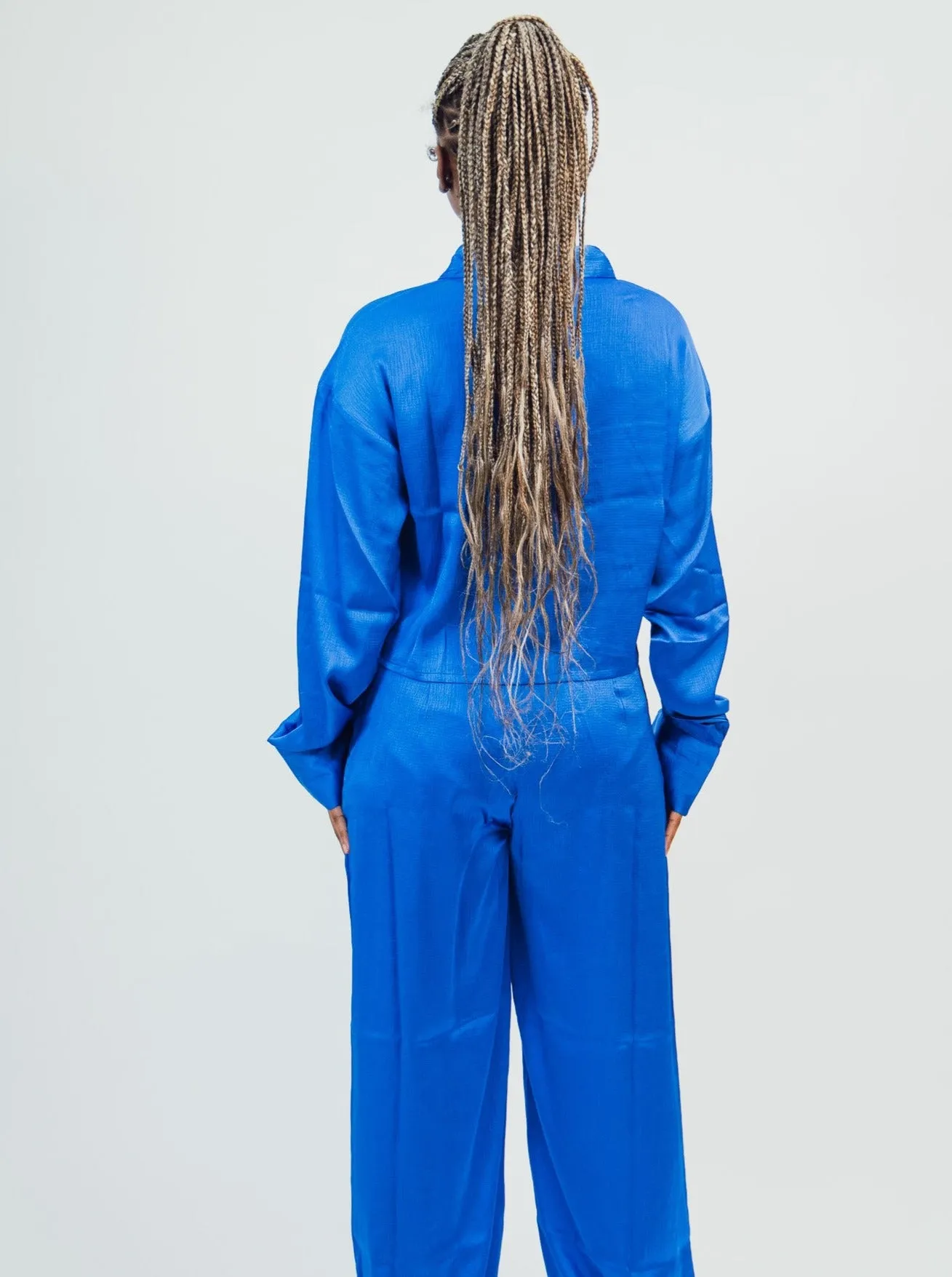 Native Youth Textured Satin Wide Leg Trousers - Blue