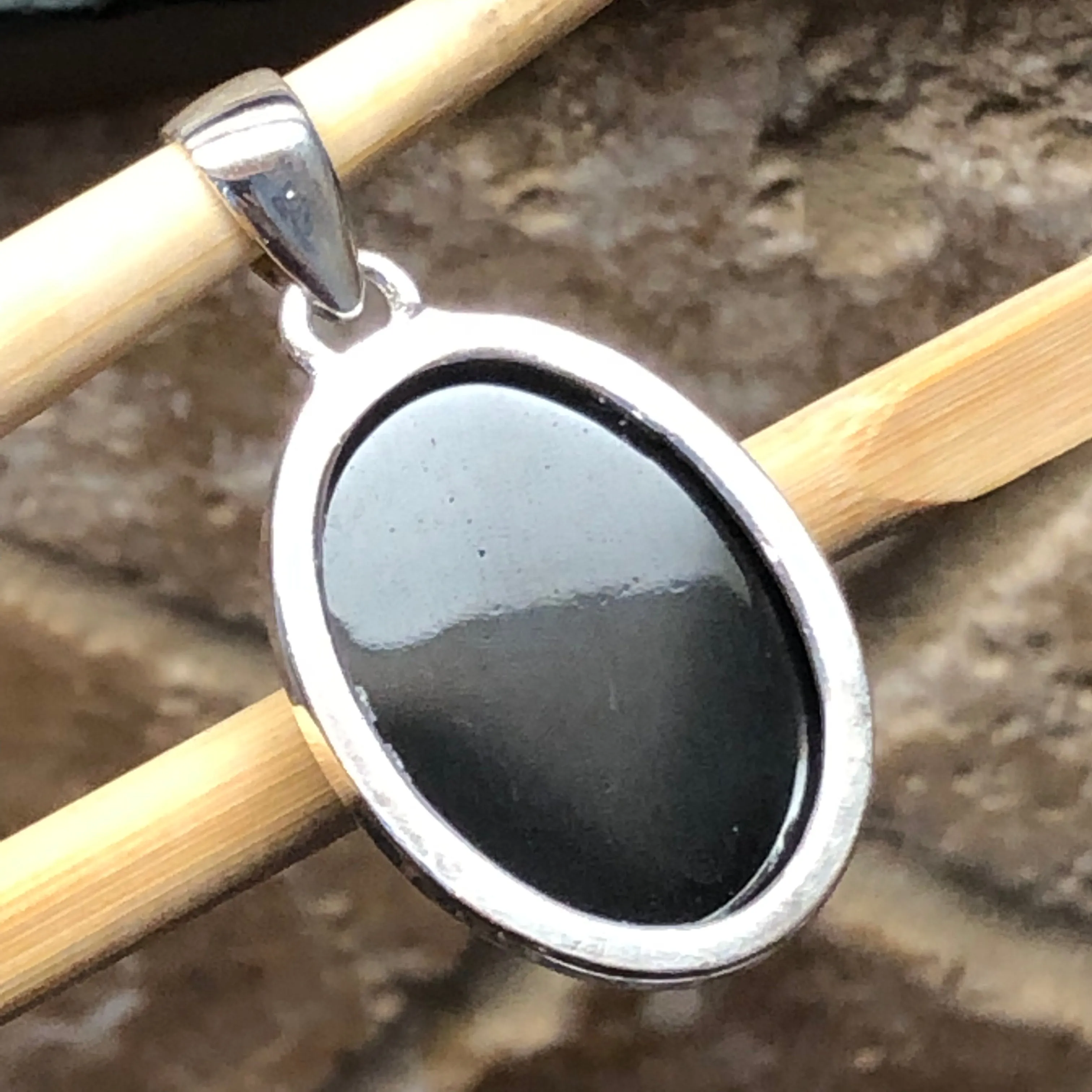 Natural Black Obsidian Eye 925 Sterling Silver Cabochan Pendant 30mm