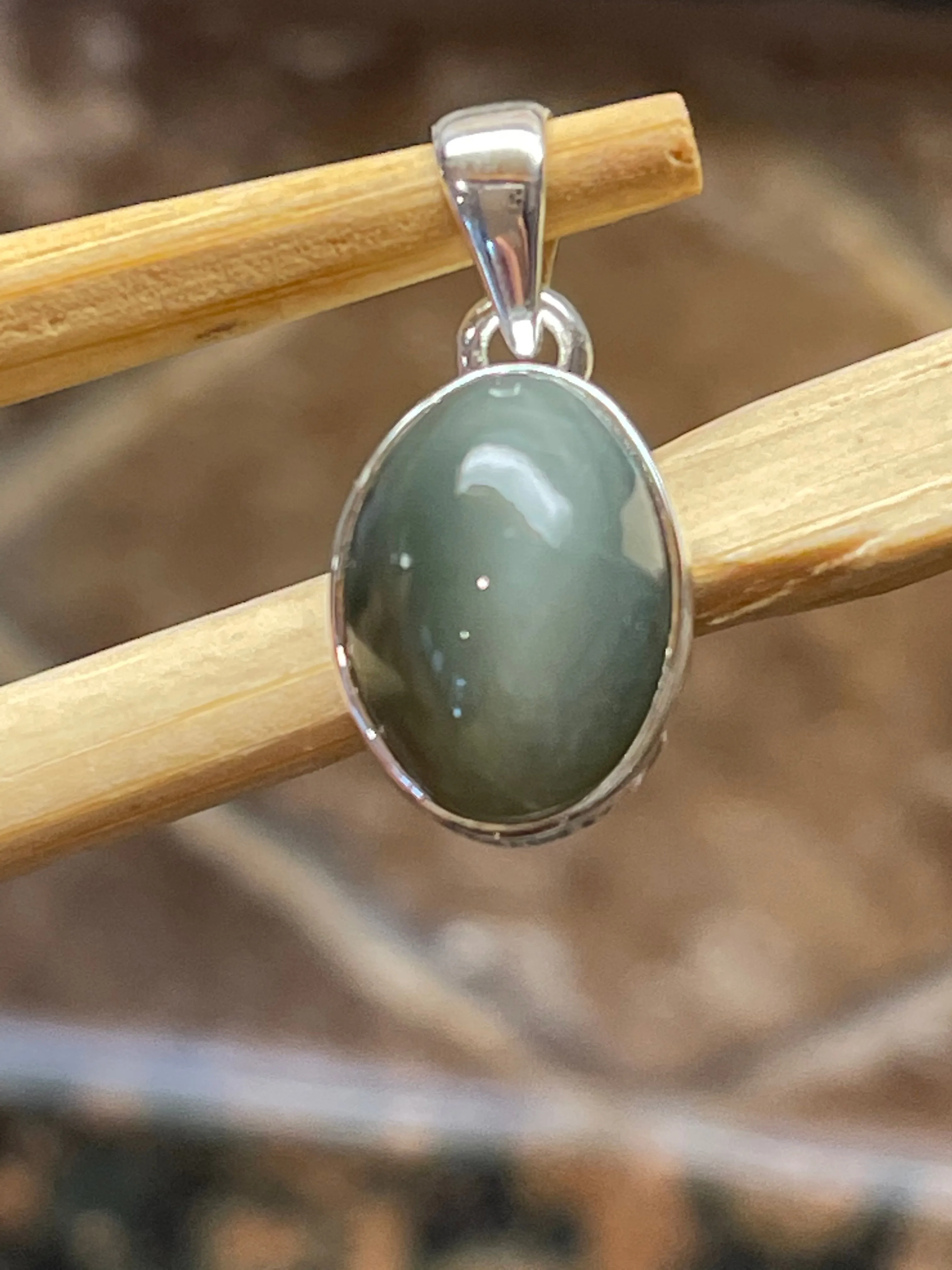 Natural Cat's Eye 925 Solid Sterling Silver Pendant 22mm