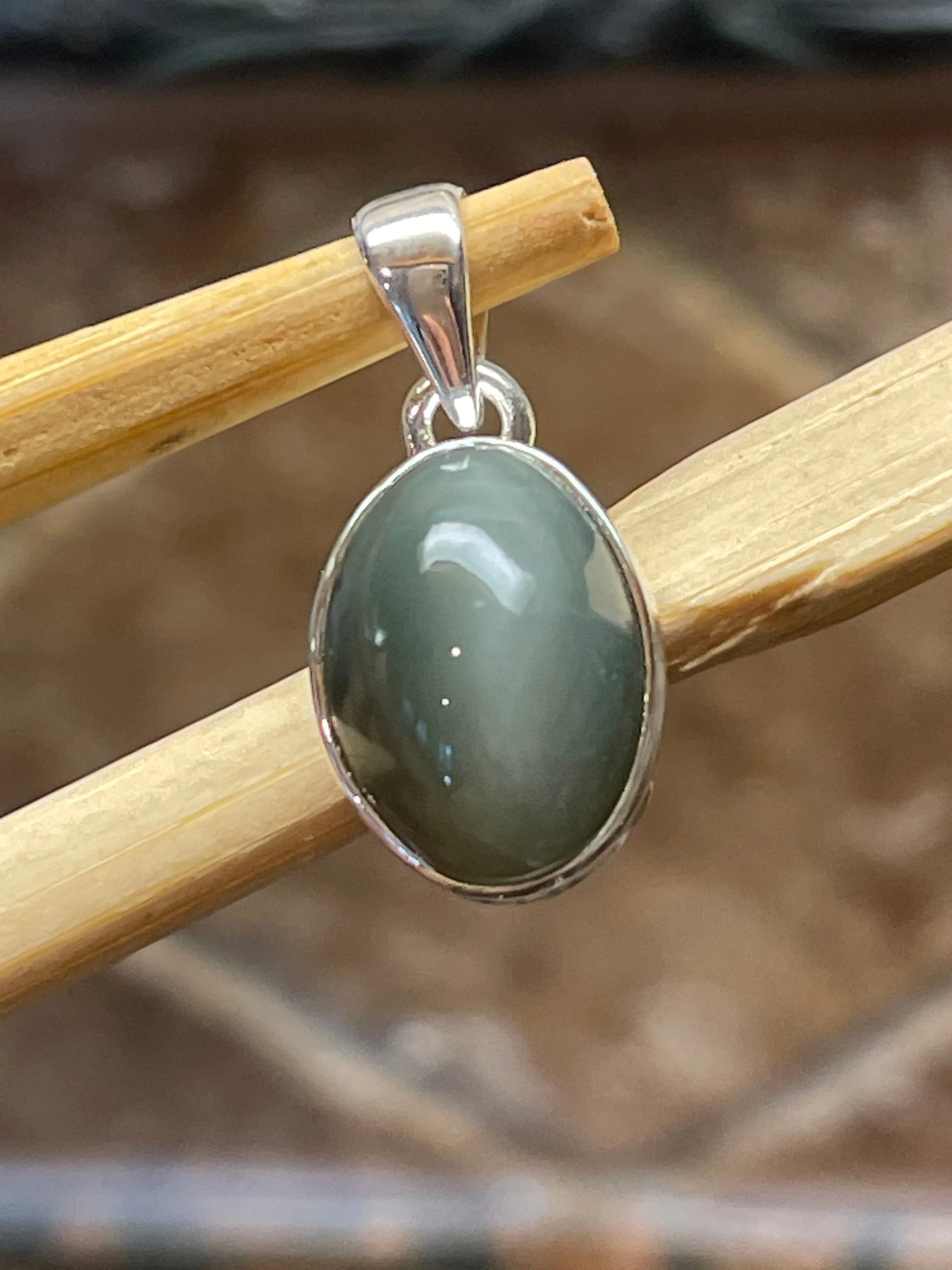 Natural Cat's Eye 925 Solid Sterling Silver Pendant 22mm