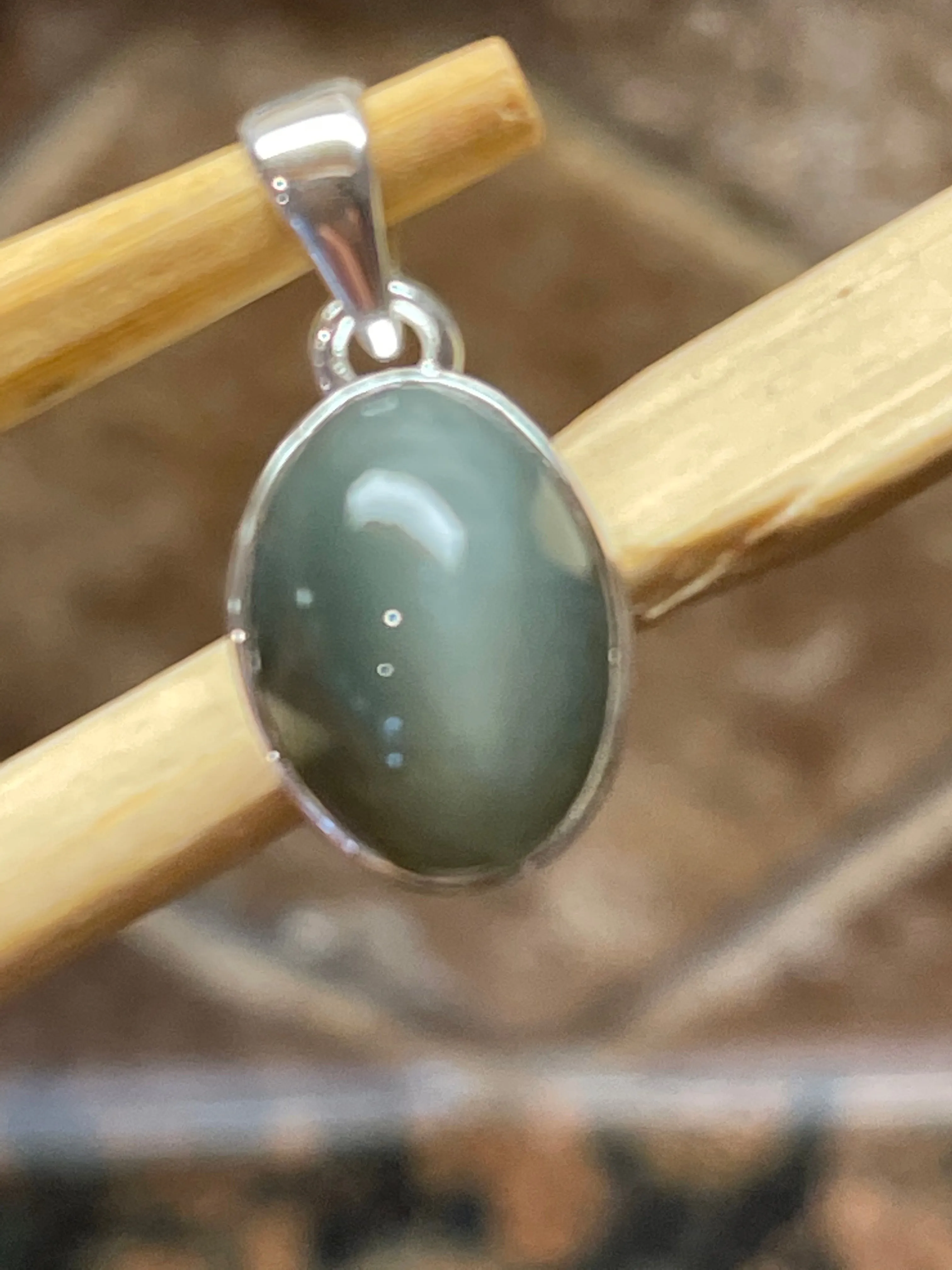 Natural Cat's Eye 925 Solid Sterling Silver Pendant 22mm