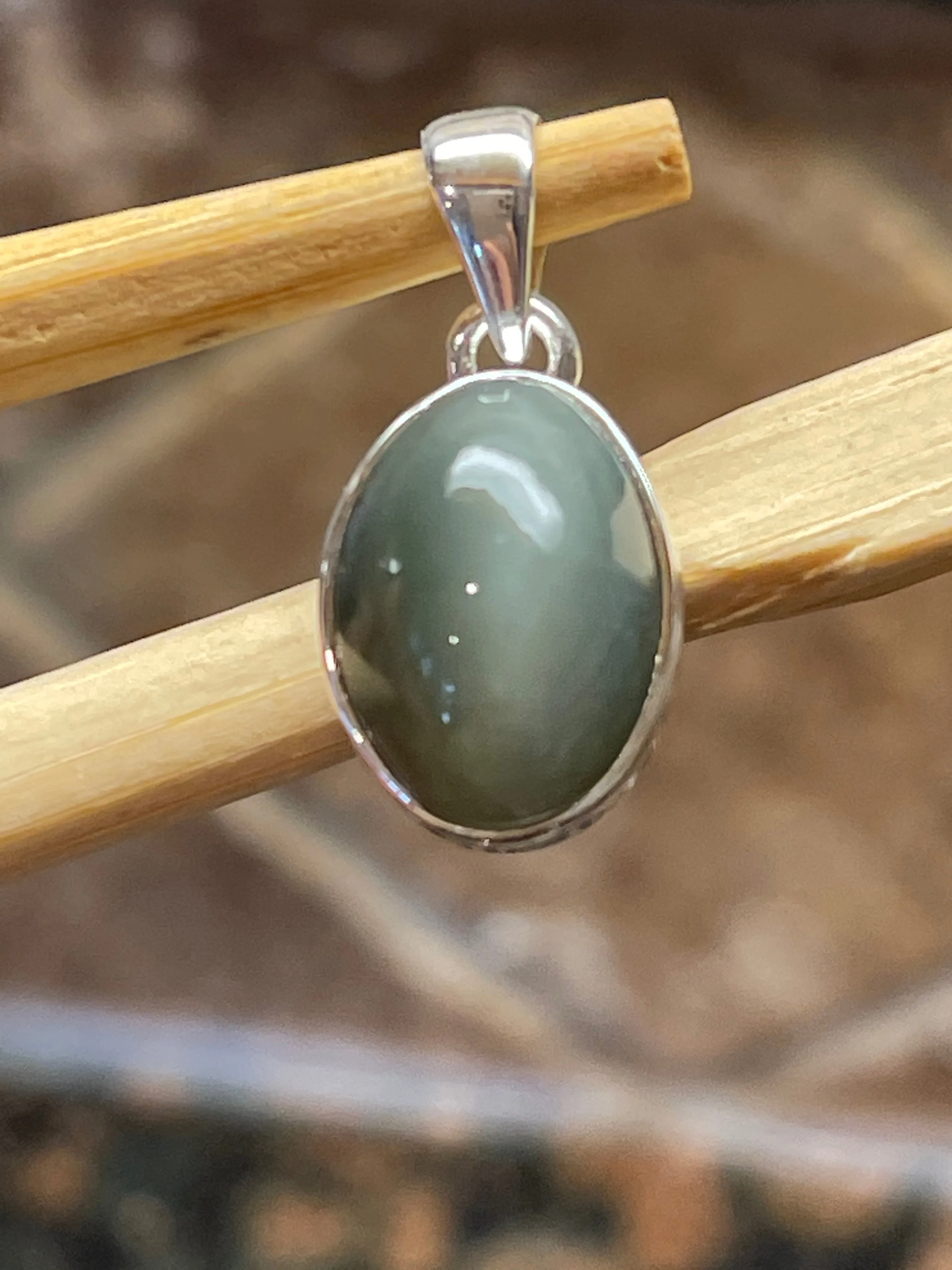 Natural Cat's Eye 925 Solid Sterling Silver Pendant 22mm