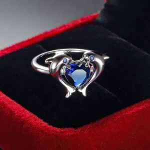 Navy Crystal & Cubic Zirconia Dolphin Heart-Cut Ring