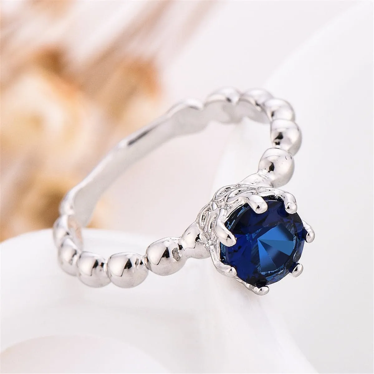 Navy Crystal & Silver-Plated Cocktail Ring