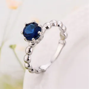 Navy Crystal & Silver-Plated Cocktail Ring