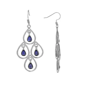 Navy Crystal & Silver-Plated Openwork Pear-Cut Drop Earrings