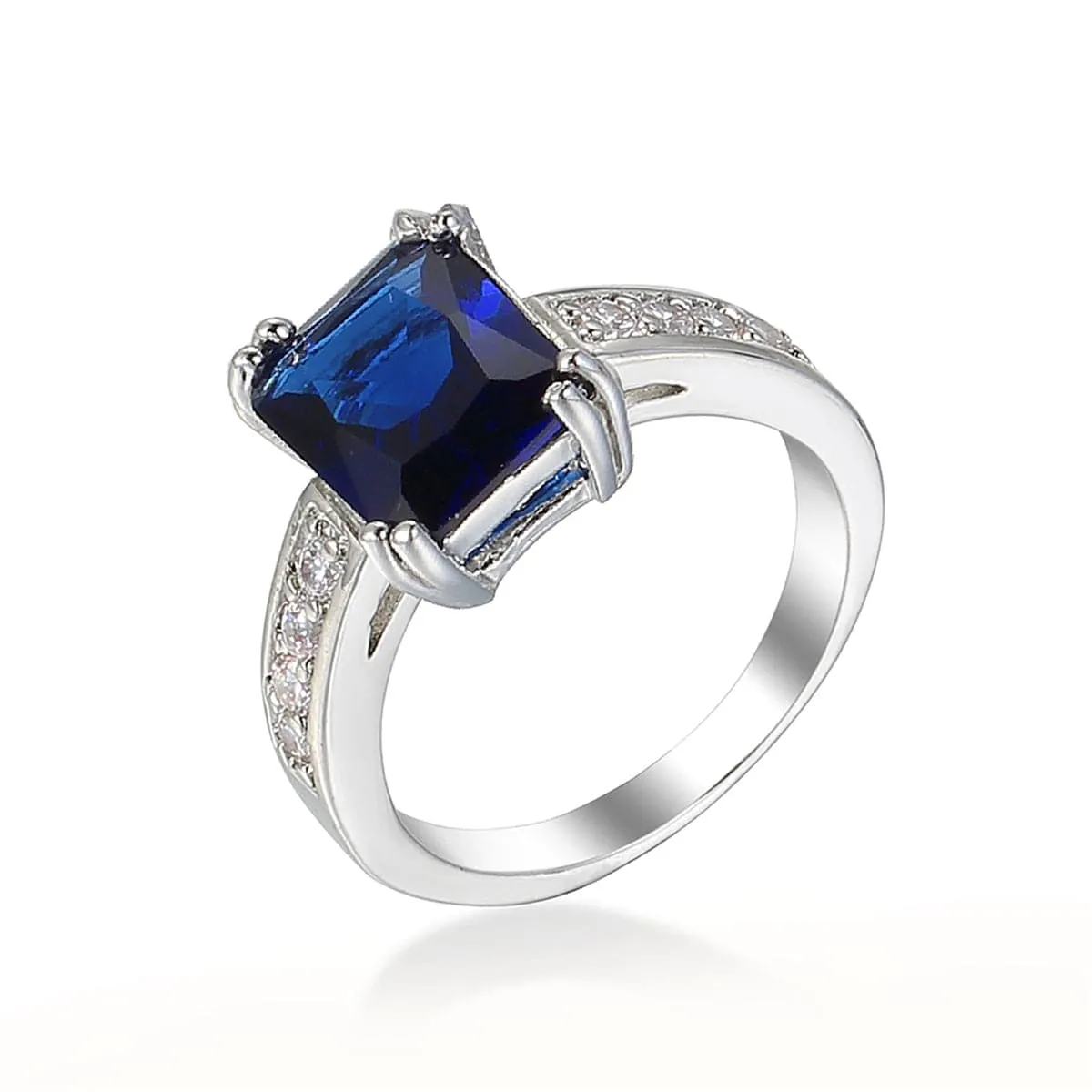 Navy Crystal & Silver-Plated Rectangle Solitaire Ring