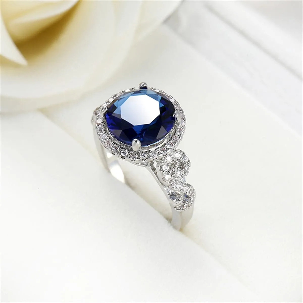 Navy Crystal & Silver-Plated Round Hola Ring