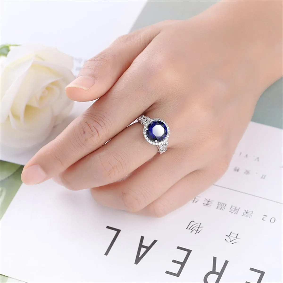 Navy Crystal & Silver-Plated Round Hola Ring