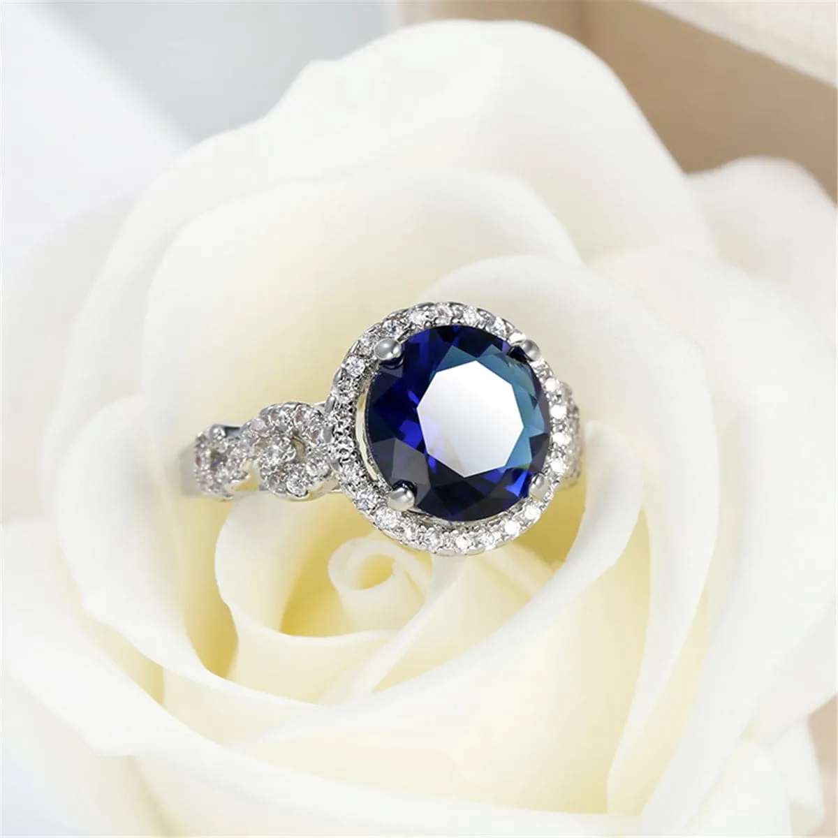 Navy Crystal & Silver-Plated Round Hola Ring