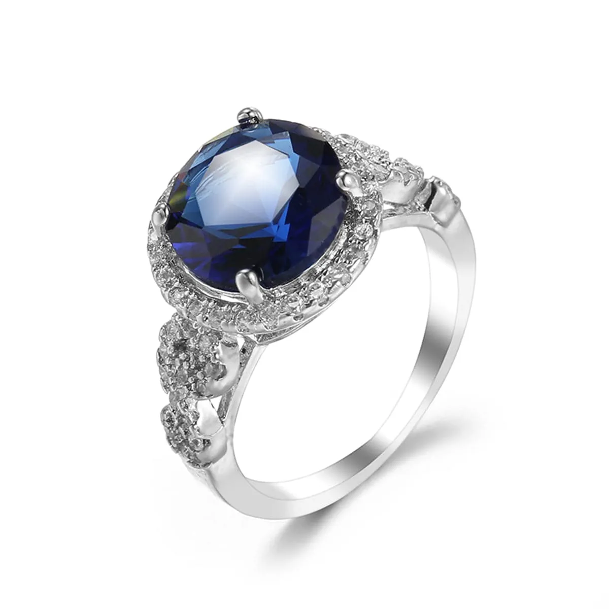 Navy Crystal & Silver-Plated Round Hola Ring
