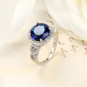 Navy Crystal & Silver-Plated Round Hola Ring