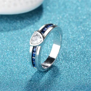 Navy Crystal & Silver-Plated Triangle Ring