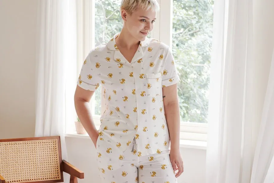 Nest Designs Women's Bamboo Jersey Short Sleeve Button-up PJ Set - The Lion &  The Mouse