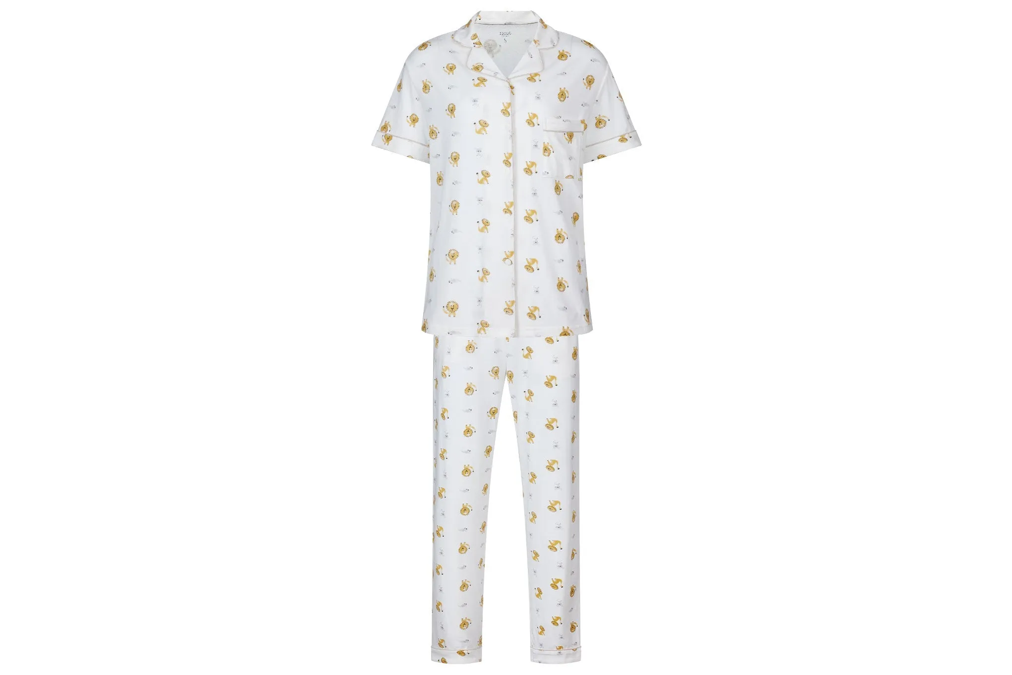 Nest Designs Women's Bamboo Jersey Short Sleeve Button-up PJ Set - The Lion &  The Mouse