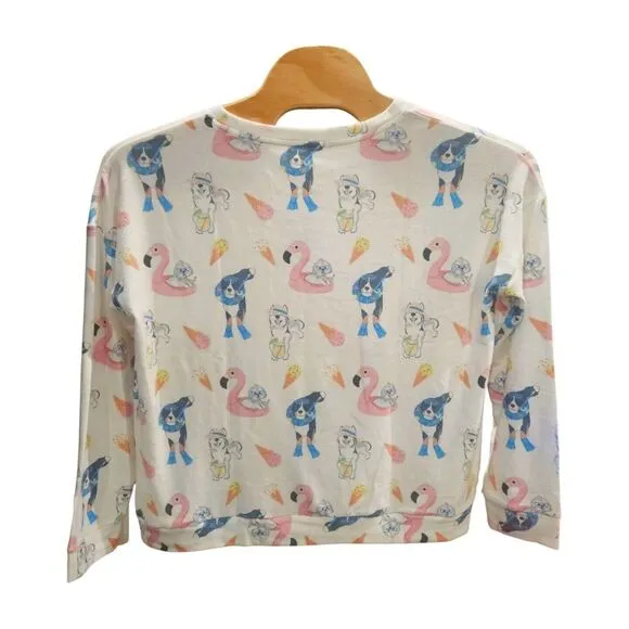NEW! Aspen Dream Long Sleeve Lounge Wear Top Pool Dogs AOP‎ Soft Women's XL NWT