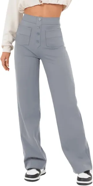 NEW Flexipants - Women's Casual High Waist Stretch Pants, Straight Leg Flexi Pants for Women Grey Sz M