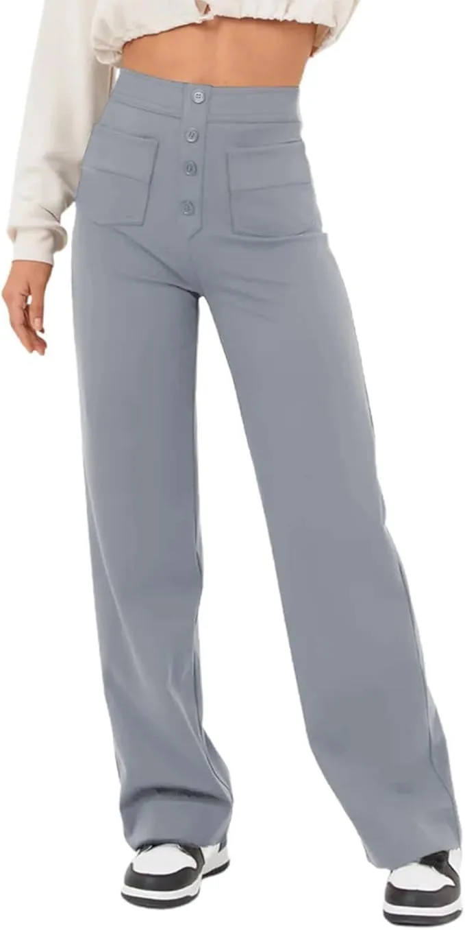 NEW Flexipants - Women's Casual High Waist Stretch Pants, Straight Leg Flexi Pants for Women Grey Sz M