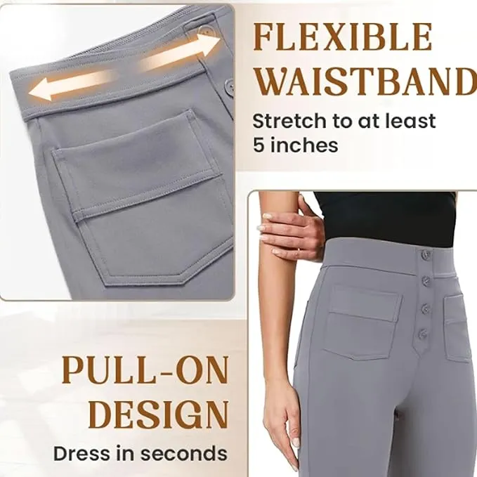 NEW Flexipants - Women's Casual High Waist Stretch Pants, Straight Leg Flexi Pants for Women KHAKI Sz XL