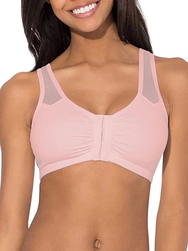 New Fruit of the Loom Womens Comfort Front Close Sport Bra with Mesh Straps in Blushing Rose, Sz 36!