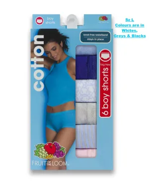 New in package! Women's Cotton Boy Short, 6 Pack, Colours are in whites/greys & blacks, Sz L!