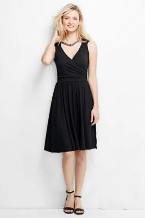 New Lands End Women's Surplice Dress Black, Plus Size 3X!