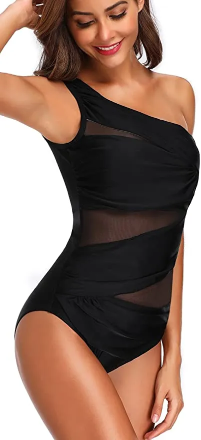 New Pandolah Fashion Women's Mesh One Piece Swimsuit, Black, Sz XXL, Fits 14-16