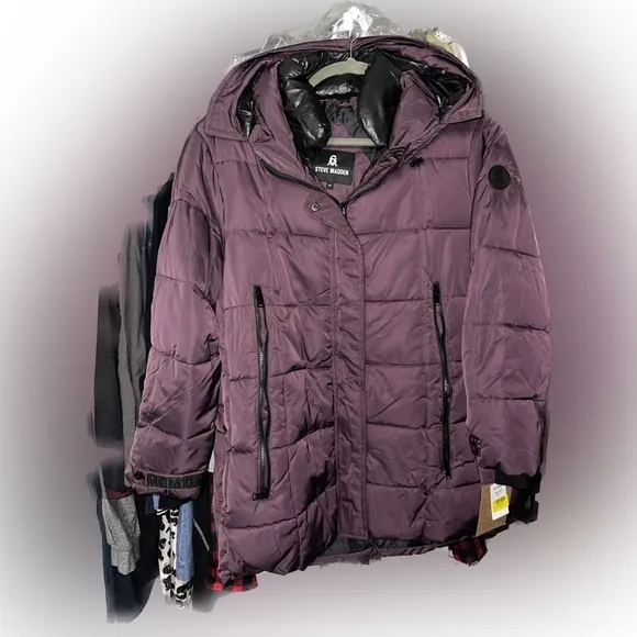 NEW Steve Madden Women's Merlot Hooded Puffer Coat, 2X,