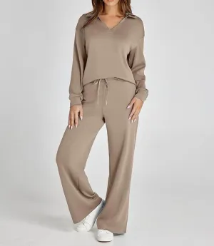 NEW Women's 2 Piece Sets Outfits Casual Long Sleeve Sweatsuits Sets, Wide Leg Pants Sets, Brown, Sz S