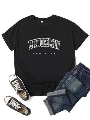 New Women's Buttery Soft Graphic Tee "Brooklyn" Black, Sz XXL, Fabric has Lot of stretch
