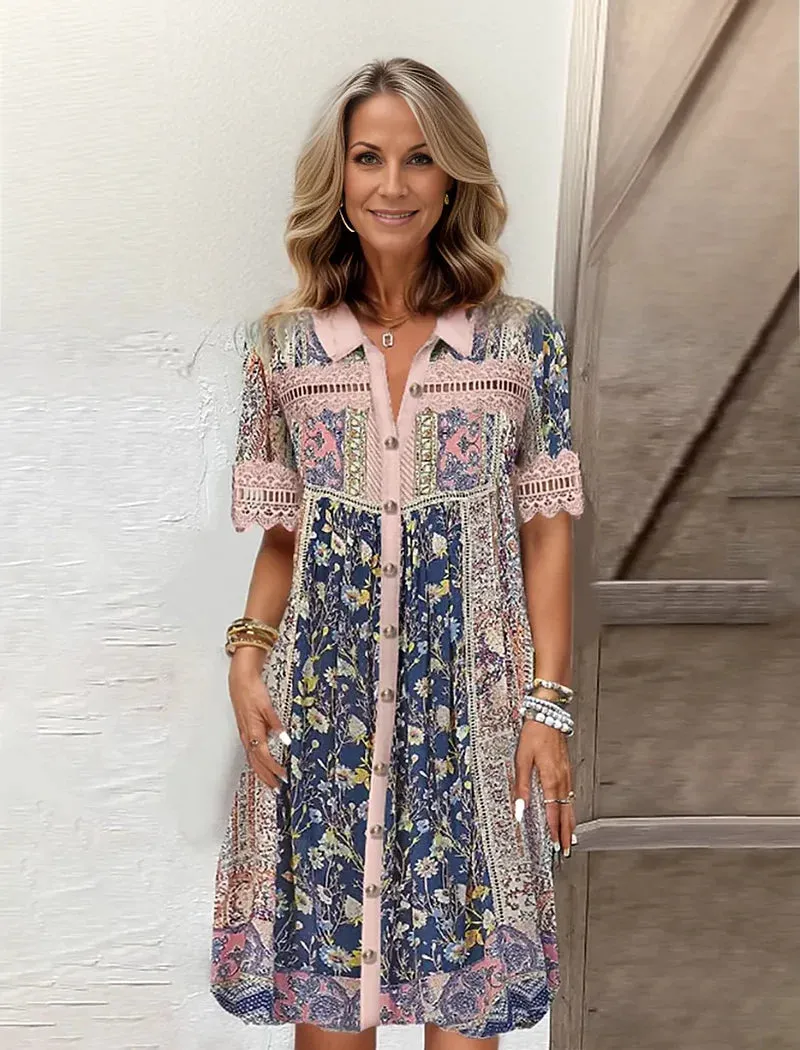 NEW Women's dress with short sleeves and print, Lightweight perfect for summer! Sz L