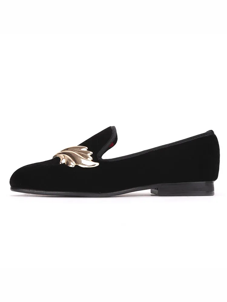 New women's handmade leaf metal buckle loafers European and American big-name trendy slip-on large size slip-on shoes