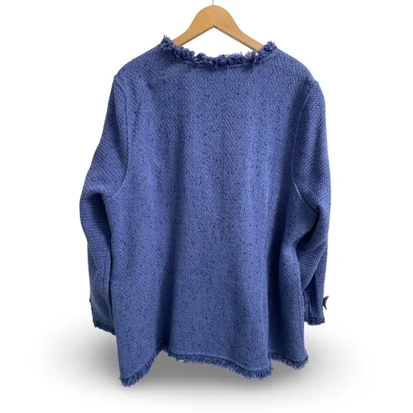 Nic &amp; Zoe Fringe Mix Women's Cornflower Blue Knit Jacket Size 2X