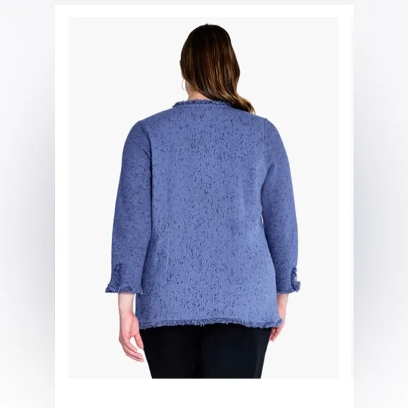 Nic &amp; Zoe Fringe Mix Women's Cornflower Blue Knit Jacket Size 2X