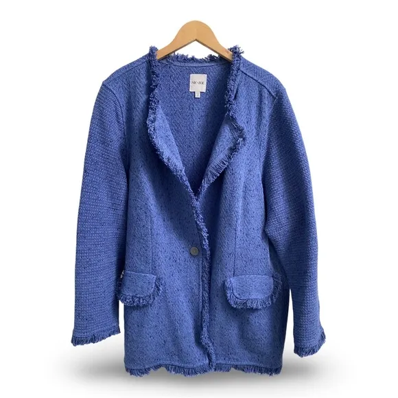 Nic &amp; Zoe Fringe Mix Women's Cornflower Blue Knit Jacket Size 2X