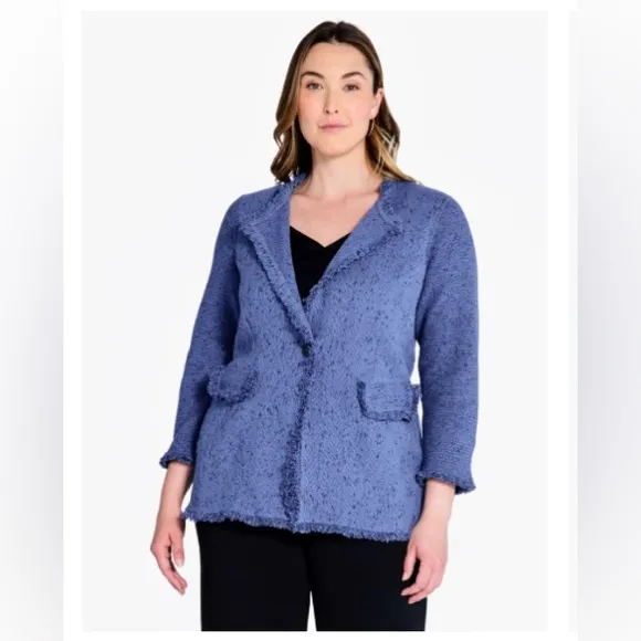 Nic &amp; Zoe Fringe Mix Women's Cornflower Blue Knit Jacket Size 2X