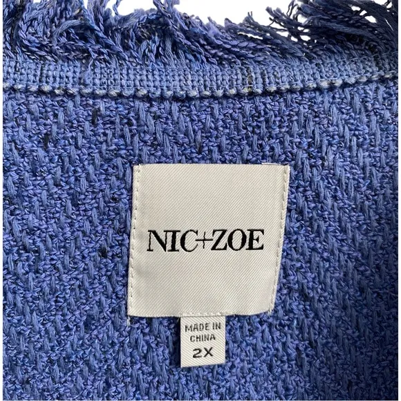 Nic &amp; Zoe Fringe Mix Women's Cornflower Blue Knit Jacket Size 2X
