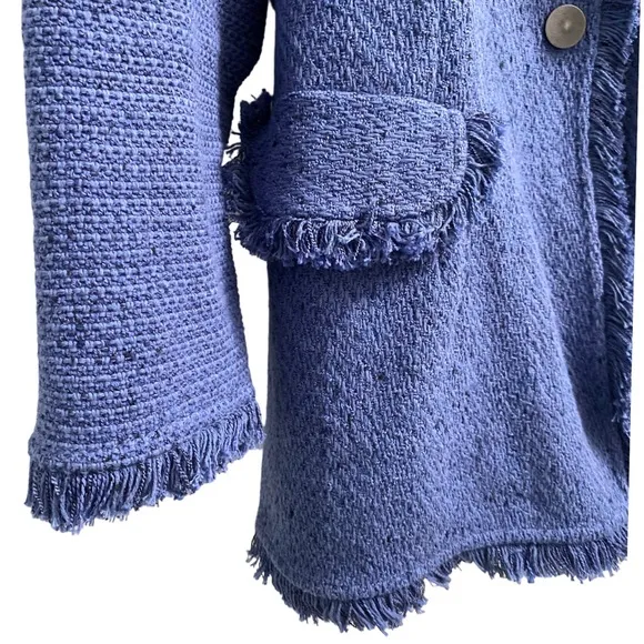 Nic &amp; Zoe Fringe Mix Women's Cornflower Blue Knit Jacket Size 2X