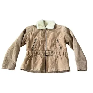 Northwest Territory Jacket Womens Tan Full Zip Faux Fur Collar Long Sleeve