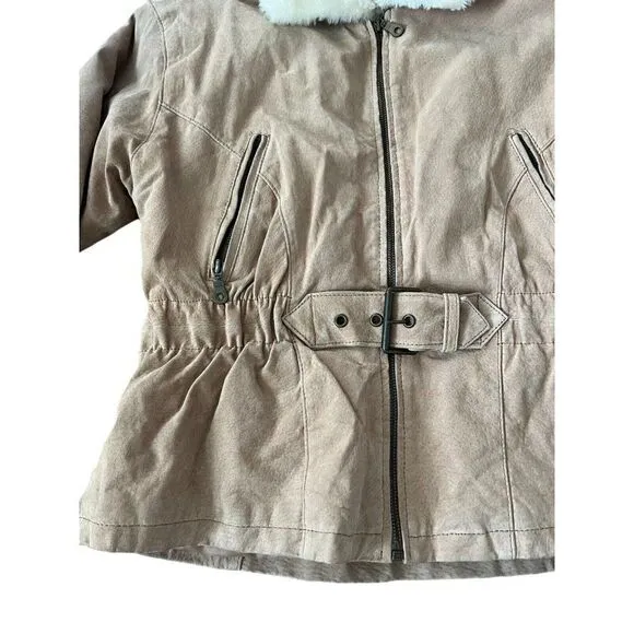 Northwest Territory Jacket Womens Tan Full Zip Faux Fur Collar Long Sleeve