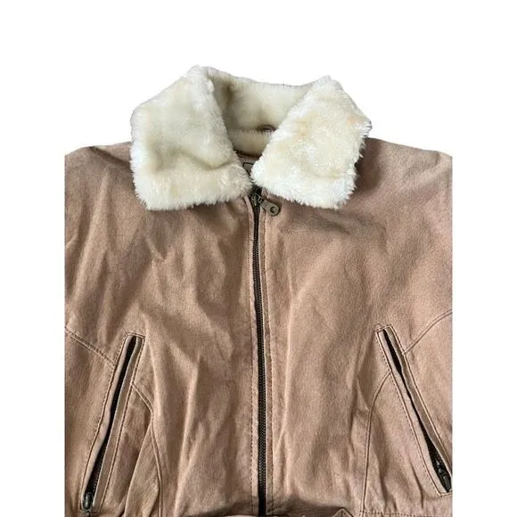 Northwest Territory Jacket Womens Tan Full Zip Faux Fur Collar Long Sleeve