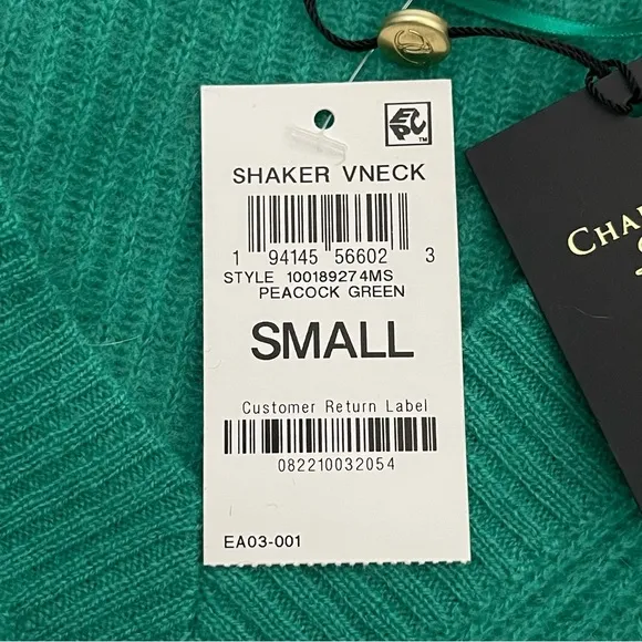 NWT Charter Club 100% Cashmere Green Ribbed V-Neck Pullover Sweater Size Small