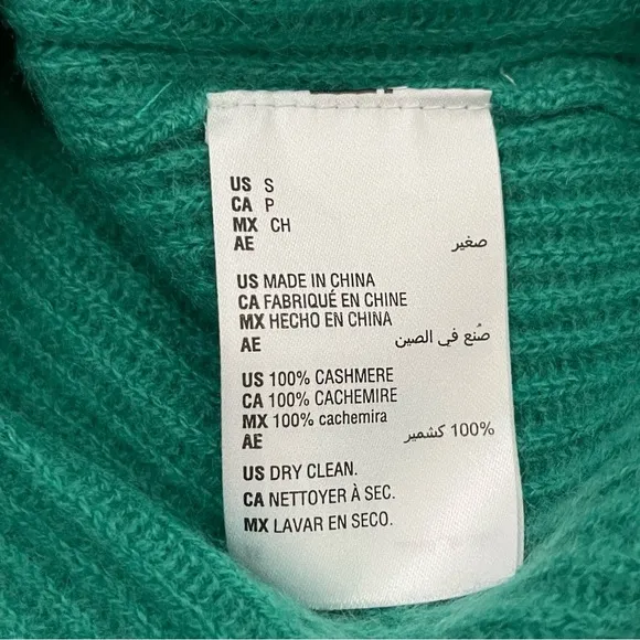 NWT Charter Club 100% Cashmere Green Ribbed V-Neck Pullover Sweater Size Small