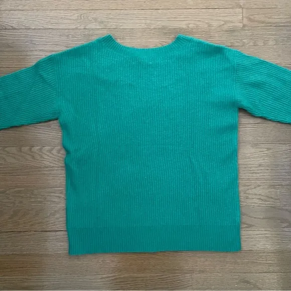 NWT Charter Club 100% Cashmere Green Ribbed V-Neck Pullover Sweater Size Small
